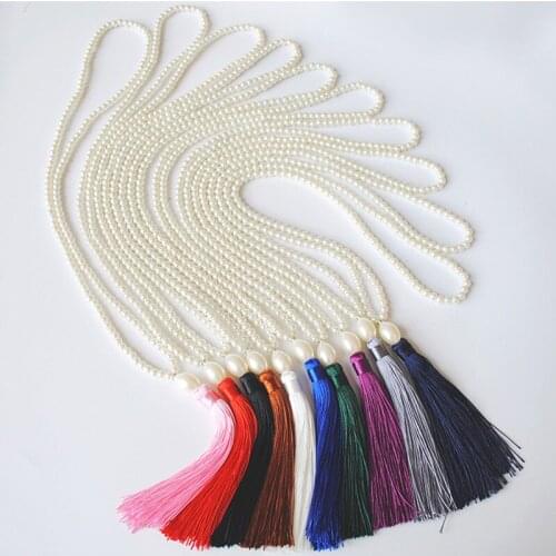 Fashion Fringe Tassel Long Necklace Natural Freshwater Pearls Beads 80 Cm Winter Sweater Chain Necklaces for Women Boho Jewelry