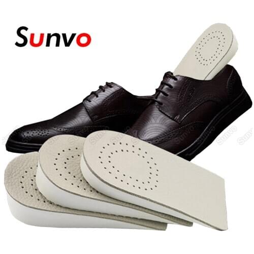 Sunvo Invisible Height Increased Insoles for Men Elevator Shoes Inserts Half Breathable Leather Heightening Insole Lift Heel Pad