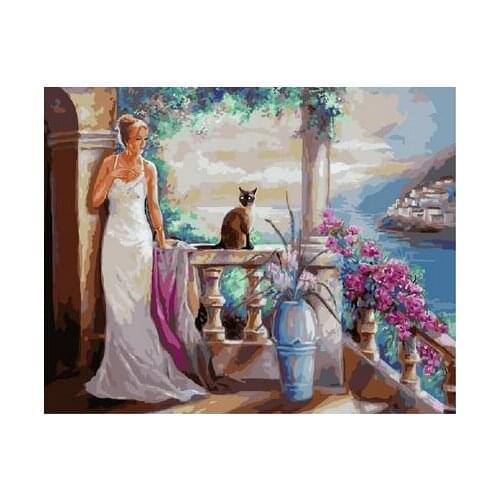 The woman and the cat Set for drawing by numbers art figure pictures for living room home decor