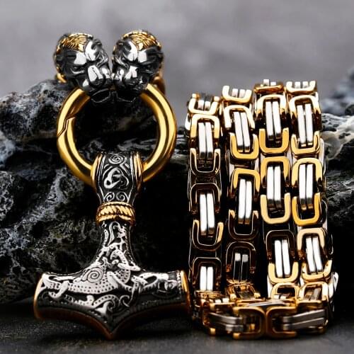 [316L Stainless Steel] 2021 New Nordic Fashion Domineering Viking Dragon Thors Hammer Pendant Mens Necklace Jewelry Gift