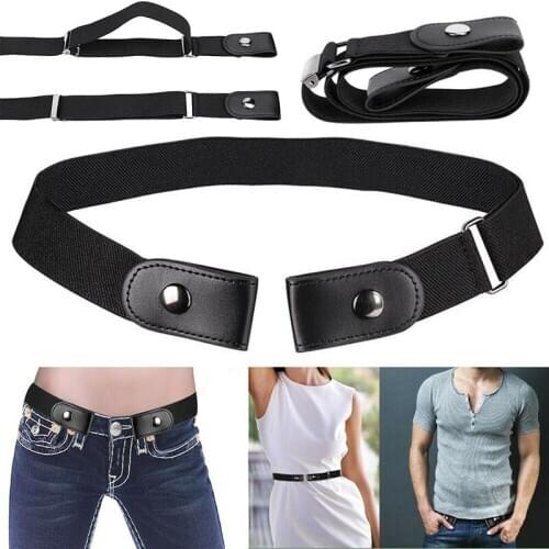 1pc Nylon Buckle Free Waistband Women Men Unisex Elastic Waistband Invisible Comfort Black Leather Craft Accessories