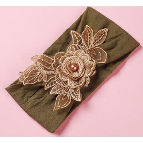 2020 New Nylon Pearl Diamond Hairband Newborn Hair bands Sewing Lace Flowers Headband Kids Hair Accessories for Girls