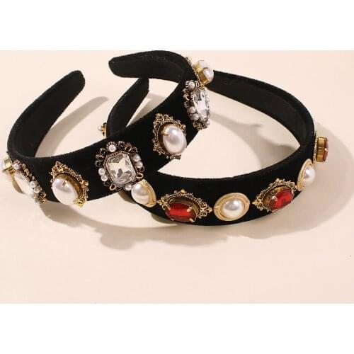 Baroque Hair Bands Glass Drill Headband Big Simulated Pearl Hair Hoop Bezel Wide Hairbands Vintage Palace Style Hair Accessories