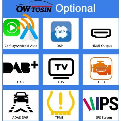 Owtosin Optional Extra Cost For Wireless CarPlay Android Auto DSP DAB TV OBD ADAS DVR TPMS IPS Screen HDMI output