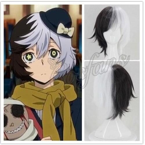 Bungo Stray Dogs Kyuusaku Yumeno Half Black and White Short Heat Resistance Synthetic Hair Kyuusaku Yumeno Costume Cosplay Wigs