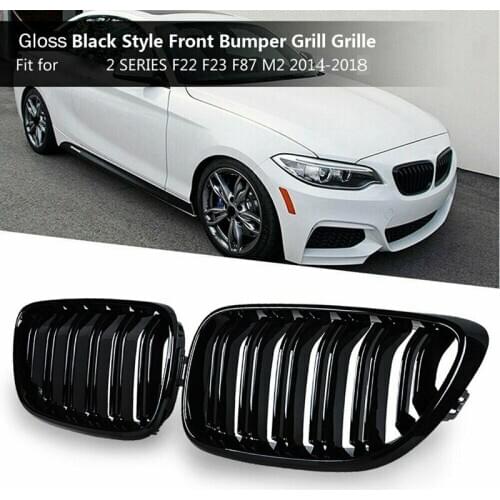 Grill Front Bumper Kidney Double Line Grille Sport Grille For-BMW M2 F87 F22 F23 2014-2018 220I 230I 235I Gloss Black