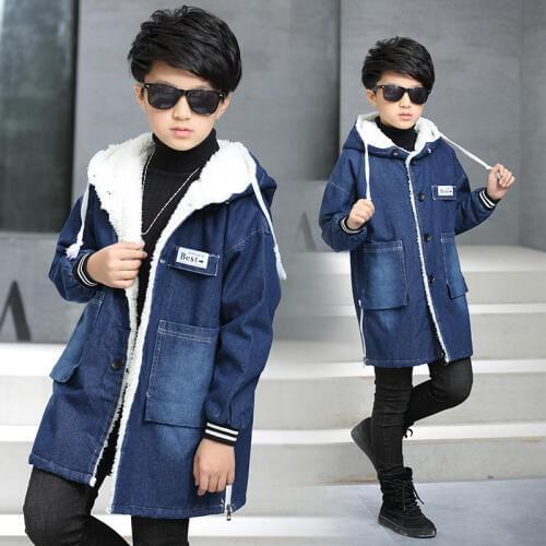 Heavyweight Thick Thermal Fleece Flocking Big Boys Denim Jacket Fall Winter Teenager Kids Jean Coat Childrens Outwear