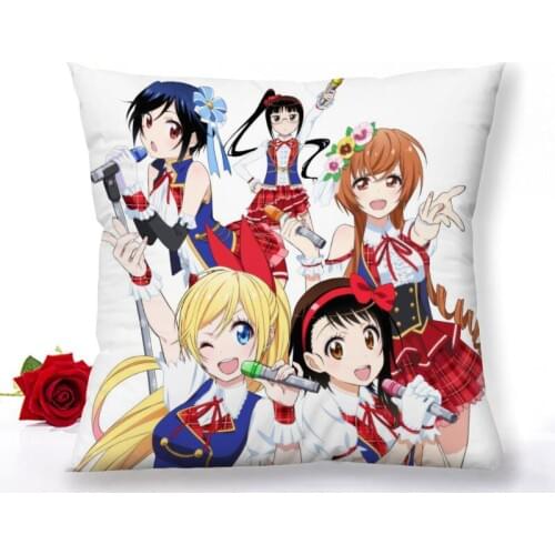 Custom Nisekoi Anime Zipper Pillowcase Home Decoration Satin Fabric Square Pillowcase 40x40cm 60x60cm Bedroom Pillow Cover 1.15