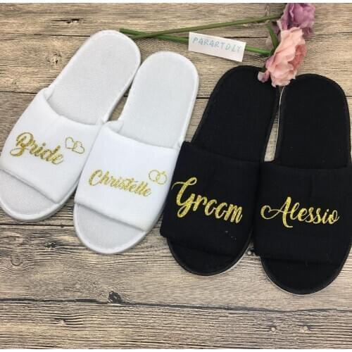 Custom name Wedding bachelorette party team bride Squad groom groomsmen gifts personalized gift bridesmaid slippers
