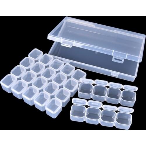28 Slots Clear Empty Storage Box Nail Art Rhinestone Jewelry Powder sequin Display Storage Box Case Plastic Container Nail Tool