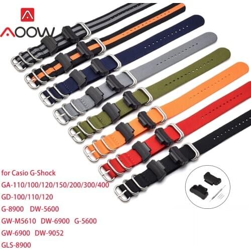 NATO Nylon Leather Watchband for Casio G-Shock GA-110 120 GA-100 DW-5600 GD-100 Zulu Strap Bracelet Band with Adapters
