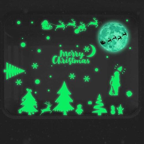 Merry Christmas Luminous Christmas Tree Elk Wall Sticker Decoration Wall Sticker