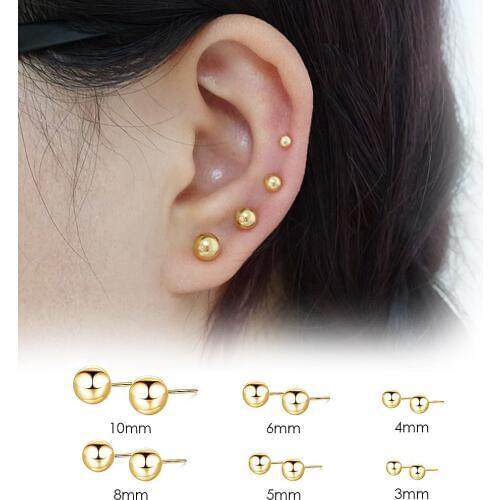 Classical Style Stainless Steel Small Ball Earrings Luxury Gold Silver Color Stud Earrings for Women Fashion Jewelry