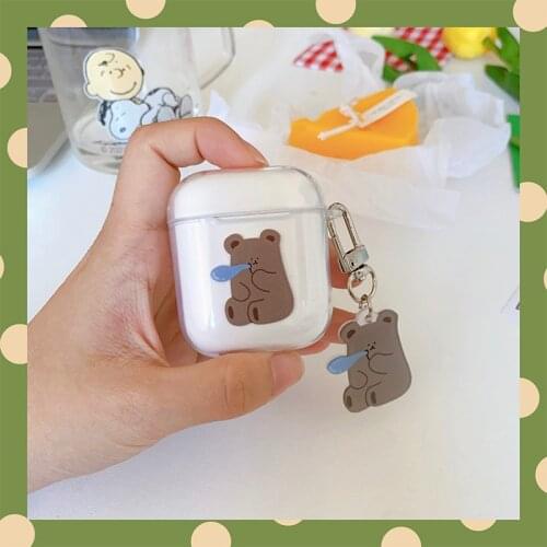 Cute Cartoon bear For AirPod 1 2 Case Transparent Clear Soft Silicone Cases for Apple Airpods pro Cover Funda Keychain