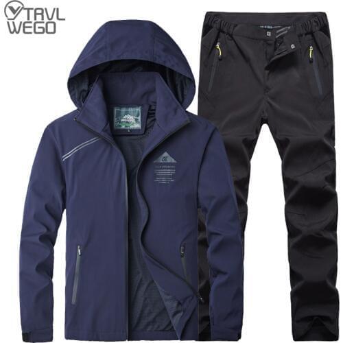 TRVLWEGO Men Spring Autumn Fishing Hiking Camping Sport Suit Women Outdoor Climbing Waterproof Jackets + Quick Dry Trousers Set