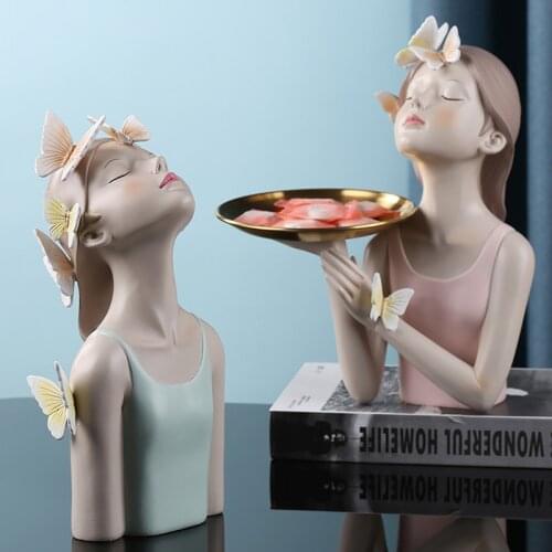 Butterfly Fairy Figures Girl Statue In Resina From Creative Table Characteristics With Metal Gold Floor Complements