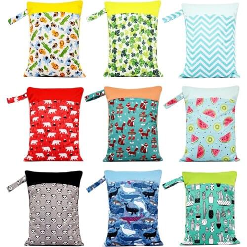 1 Pcs Wet Dry Bag Baby Zipper Baby Diaper Bag Nappy Bag Waterproof Reusable Water Wash With Two Zipper Pockets 40cm * 30cm