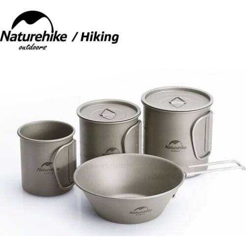 Naturehike Camping Titanium Cup Ultralight Outdoor Picnic Beer Cup Water Cup Mug Teacup Tableware With Cover Foldable Handle