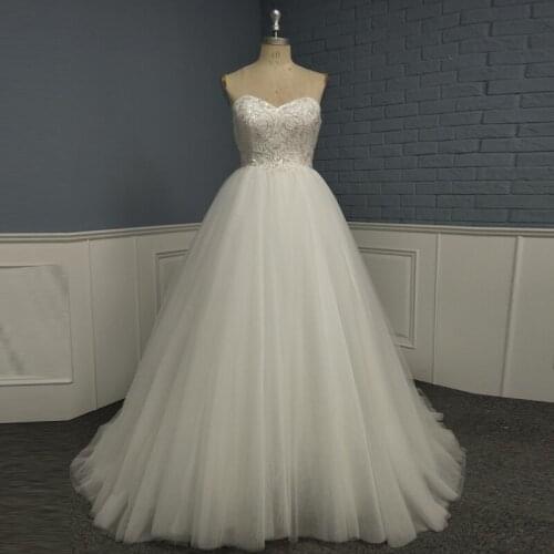 Beading Top Tulle Skirt Wedding Dress Corset Back Bridal Gown with Sweep Train