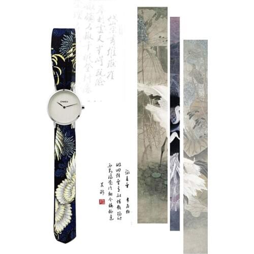 2020 Lady gift simple watch Enmex strappy cotton watch MULAN style fashion vertical lines red-crowned crane quartz wristwatch