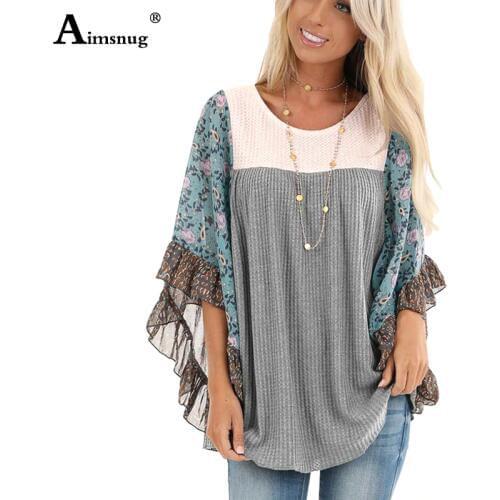 Plus Size Boho Half-Sleeve Print Splice Womens Sweaters Pullovers O Neck Loose 2019 Casual Autumn New Female knitting Pullovers