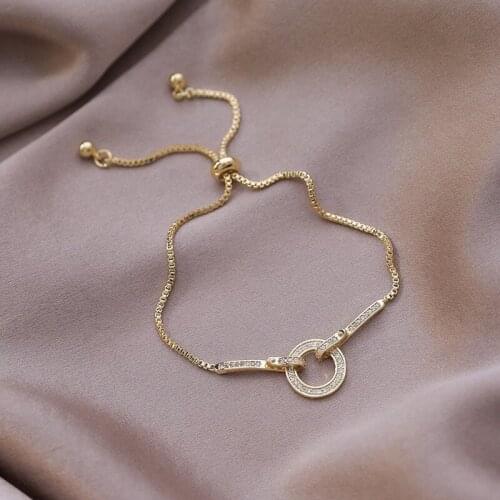 2020 Korea Hot Selling Fashion Jewelry High Quality Delicate Zircon Bracelet Geometric Round Adjustable Chain Bracelet for women