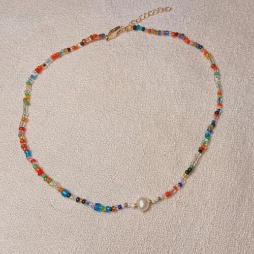 Bohemian handmade jewelry necklace for woman natural freshwater pearl colorful bead beach accessories Choker fashion simple