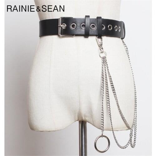 RAINIE SEAN Punk Women Belt with Chain Rivet Pin Buckle Ladies Waist Belt Apparel Accessories 101cm