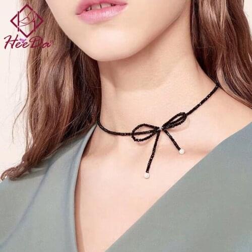 Womens Graceful Black Bow-Knot Crystal Short Choker Necklace 2021 New Korean Fashion Clavicle Chain Lady Sweet Neck Accessories