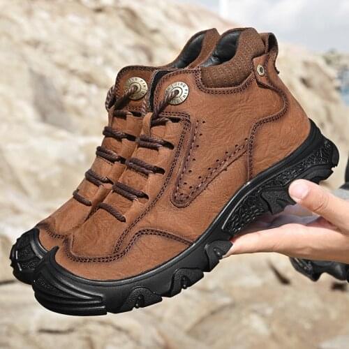 Winter Mens Cotton Shoes Snow Boots High Quality Cowhide Fabric Non-slip Sole British Martin Boots Outdoor Sports Hiking Boots