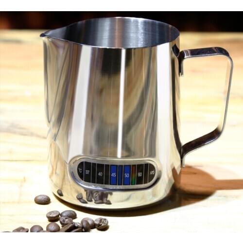 1 Pcs 600ml Milk Coffee Frothing Cup Kitchen Craft with Thermometer Pull Flower Cup Stainless Steel Household Coffee Milk Jug