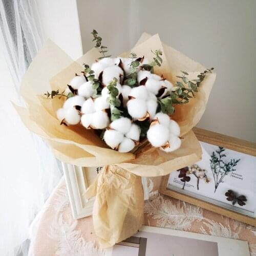 10Pcs Natural Dried Cotton Flower Artificial Plants Floral Branch For Wedding Party DIY Christmas Garland Flowers Home Decor