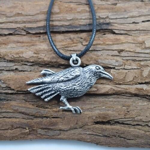 12pcs Viking Animal Raven Necklace Black Bird Crow RunesTalisman Vintage Fashion Jewelry