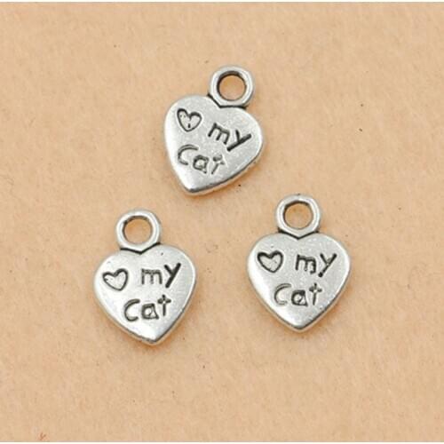 20pcs Tibetan Silver Plated Love My Cat Charms Pendants Jewelry Making Bracelet Handmade Diy Craft Findings 12x8mm