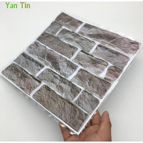 3D Gray Stone Brick Pattern Emboss Tiles Wall Sticker Kitchen Bathroom Waist Line Tile Wall Decals Self-sticking Vinyl Art Mural