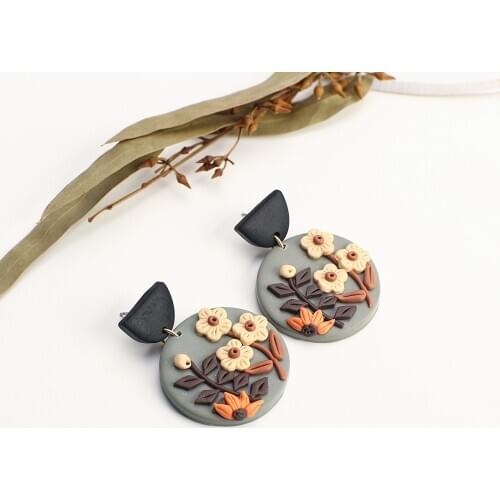 AENSOA Unique Cute Clay Drop Earrings Statement Round Printed Flower Polymer Clay Dangle Earrings 2021 Trendy Pendant Earrings
