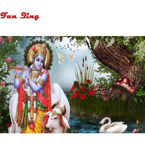 Diy 5d diamond painting full square round drill Hindu beautiful Lord Krishna diamond mosaic embroidery rhinestone decoration