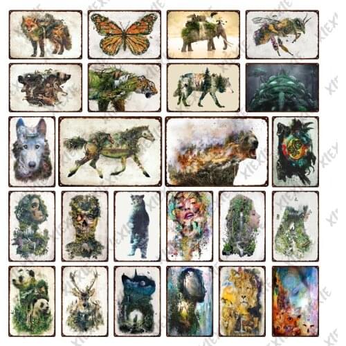 Butterfly Panda Lion Variety of Animals Metal Plate Nature Human Tin Signs Plaque Wall Art Home Living Room Bedroom Vintage