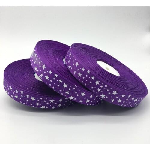 5 Yards/lot 1Inch (25mm)Wide Purple Printing Stars Grosgrain Ribbon Hair Bow/Christmas/wedding DIY Sewing Craft