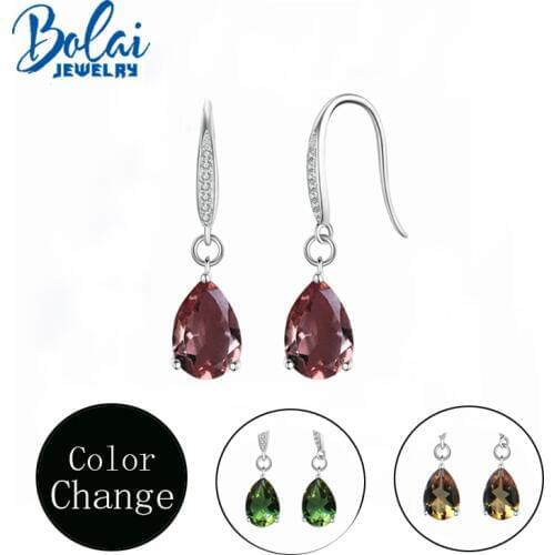 Bolaijewelry,Zultanite earring 925 sterling silver water drop style women created Color Change gemstone fine jewelry top gift