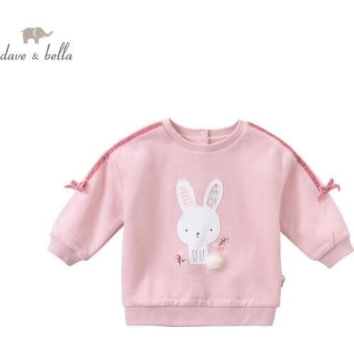 DBJ14538-1 dave bella autumn baby girls cute bow cartoon striped T-shirt children tops girl kids fashion tees
