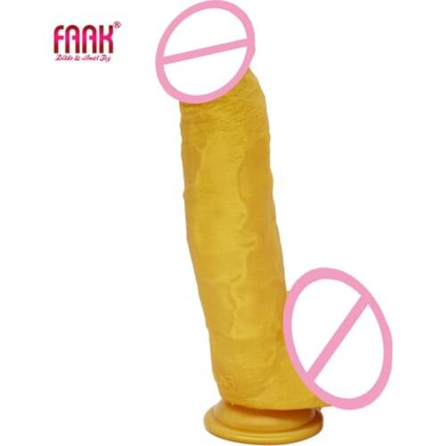 FAAK massive realistic dildo silicone golden penis with suction cup clear vessel vagina stimulate female masturbator anal plug