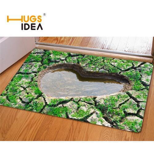 HUGSIDEA 3D Green Heart Shaped Carpet For Home Living Room Exclusive Kitchen Non-slip Floor Mat Entrance Welcome Tapis Rugs Mat
