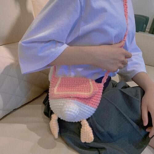 Coin Purse Wool Hand-Woven Donald Duck Butt Girls Clutch Bag Crocheted Cartoon Shoulder/Crossbody Bag