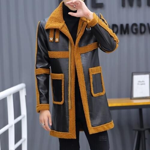 Jacket Faux Leather Men Mid-length Leather Coat Autumn Winter Fleece-lined Thickened Fur Blouson Moto Homme Mens Fur Coat