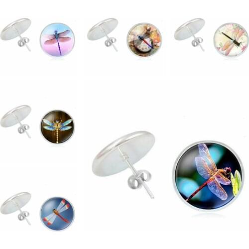 Hot! 2019 New Earrings Retro Dragonfly Time Glass Convex Girl Earrings Fashion Ladies Childrens Jewelry