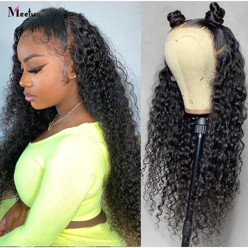 Meetu 13X4 Front Wig Curly Human Hair Wig Malaysian Lace Front Human Hair Wigs Pre Plucked Lace Closure Wigs 100% Remy Hair Wig