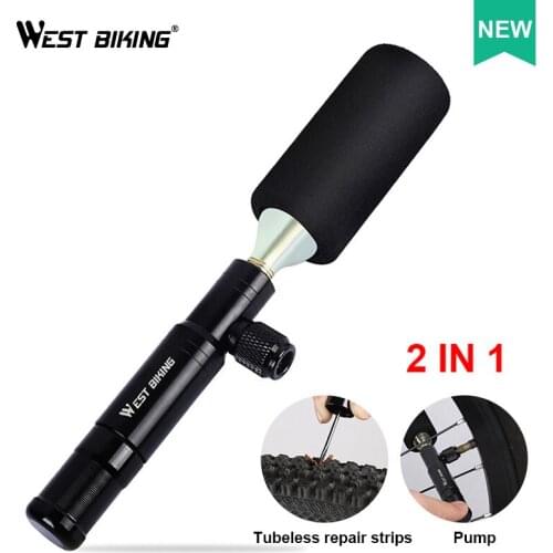 WEST BIKING 2 in 1 Mini Bike Pump CO2 Inflator Bicycle Tubeless Tire Repair Tool Presta & Schrader Valve MTB Cycling Air Pump