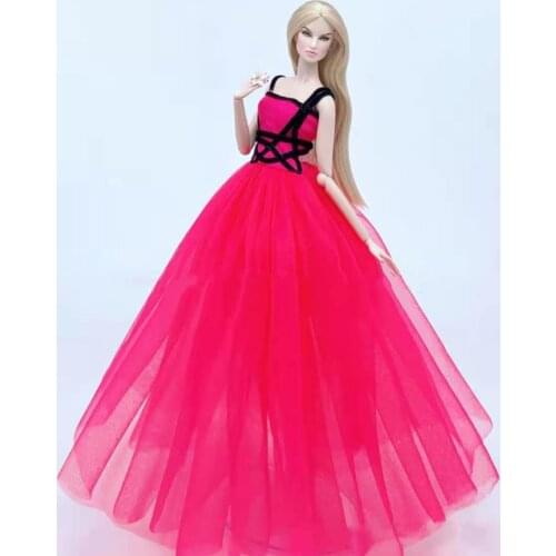 Fashion Doll Dress Evening Party Gown for Barbie Clothes Red Black Princess Vestido 1/6 BJD Dolls Accessories Kids DIY Toys Gift