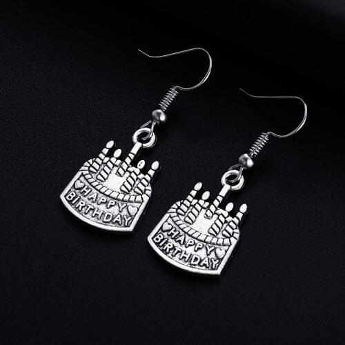 Trendy Vintage Birthday cake Shape Dangle Earrings for Women Girl Retro Drop Earrings Cute Small Object Earring Jewelry Bijoux